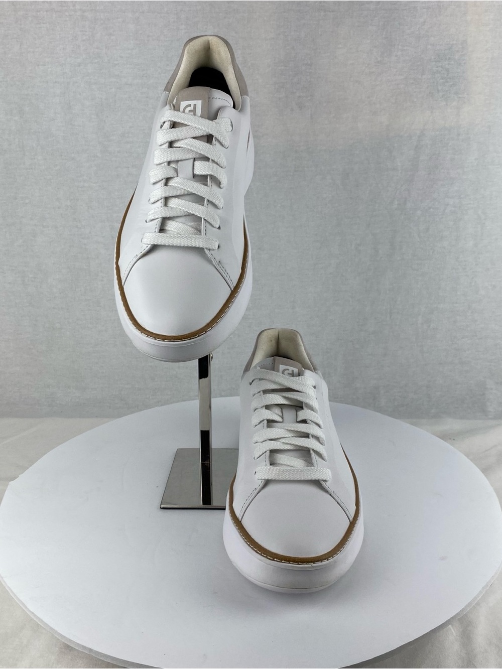 Cole Haan Women’s White Leather Sneakers with Tan Trim
